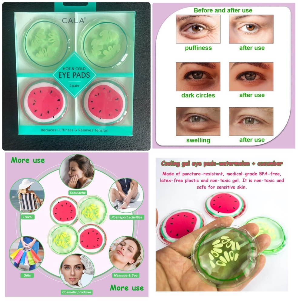 Hot & Cold Gel Eye Pads - Watermelon & Cucumber Designs, Reusable & Relaxing!